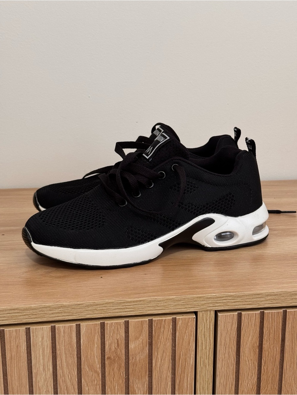 Black Mesh Athletic Sneakers with White Air-Style Sole